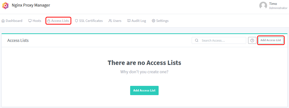 Add a Access List in Nginx Proxy Manager.