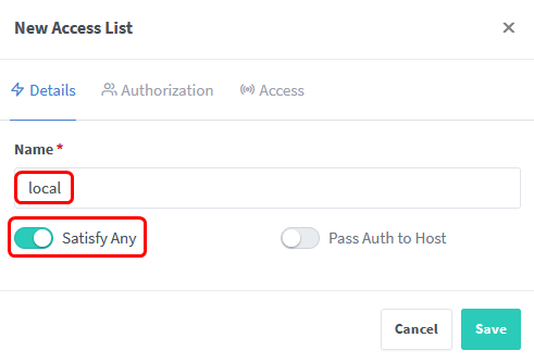 Name your Access List in Nginx Proxy Manager.