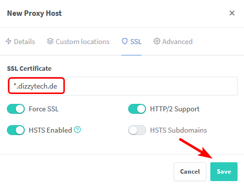Set up your first Proxy Host in Nginx Proxy Manager.